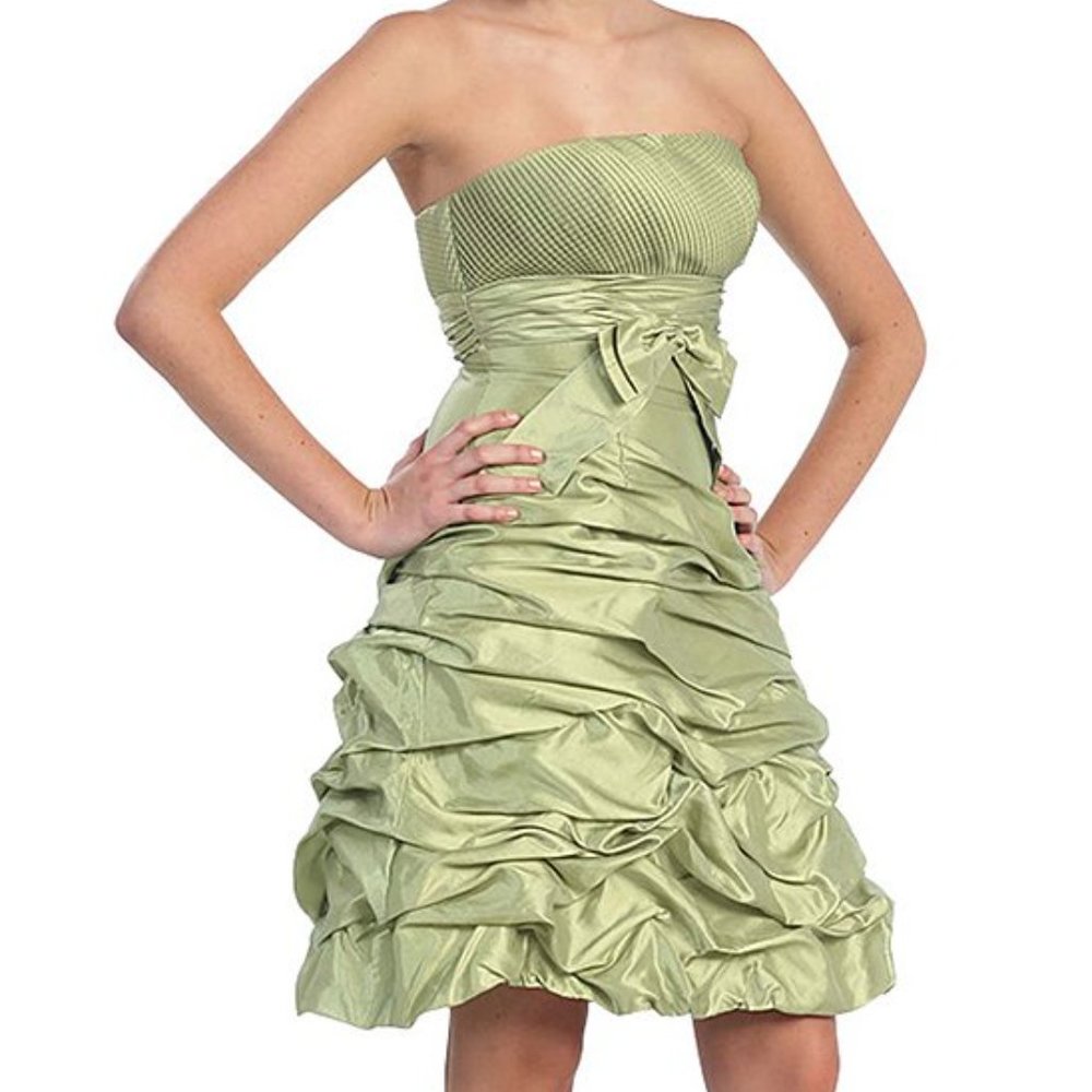NWT MayQueen | Lime/yellow Ruched Strapless Dress & Shawl - sz 8